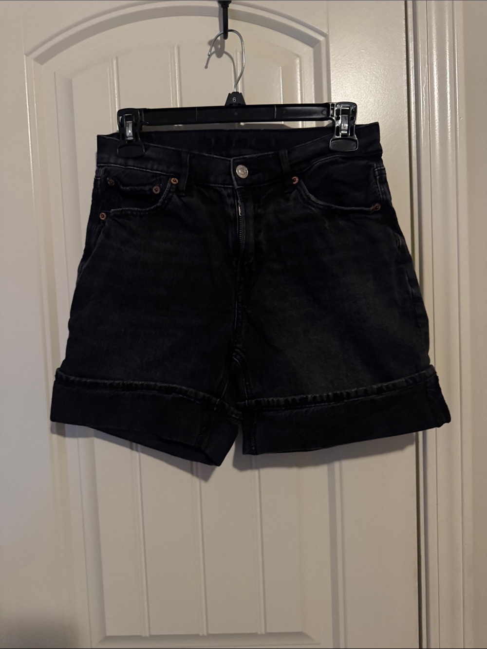 American Eagle Outfitters Black High-Rise Cuffed Jean Shorts
